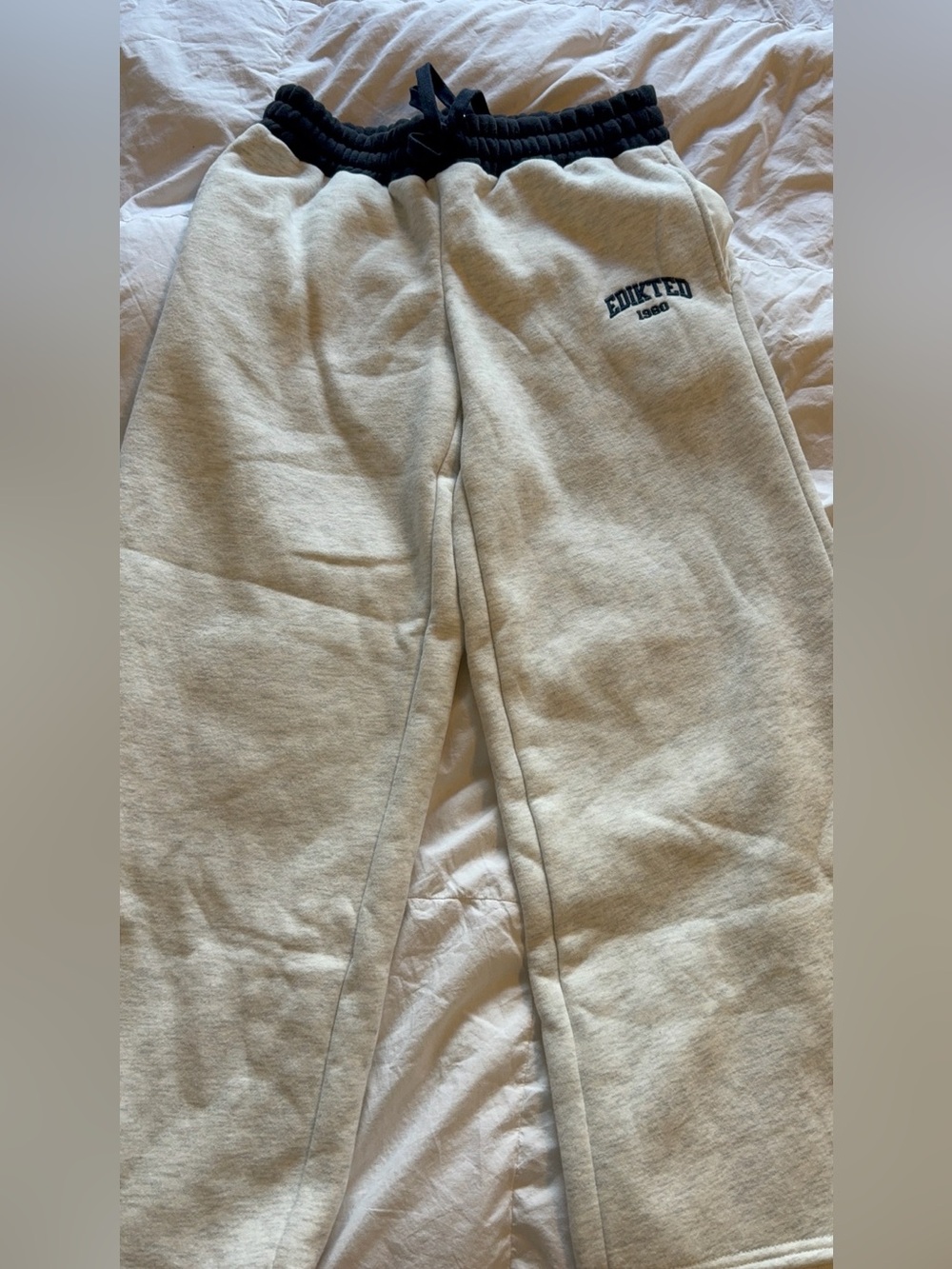 Edikted Cream Fleece Joggers with Embroidered Logo